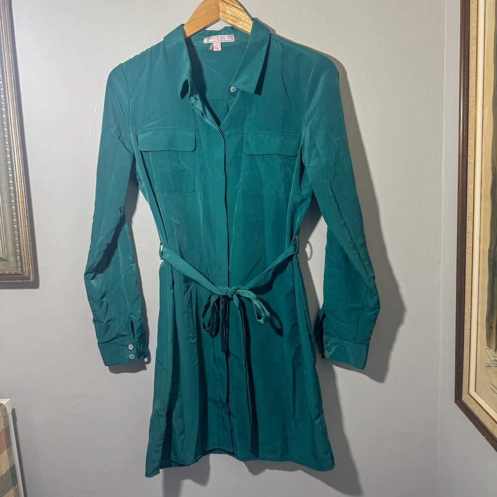 Romeo & Juliet Couture Teal Green Mini Shirt Dress Belted Long Sleeve Medium
